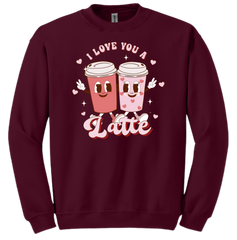 I Love You a Latte Animated Cups Dressing Festive Crewneck maroon