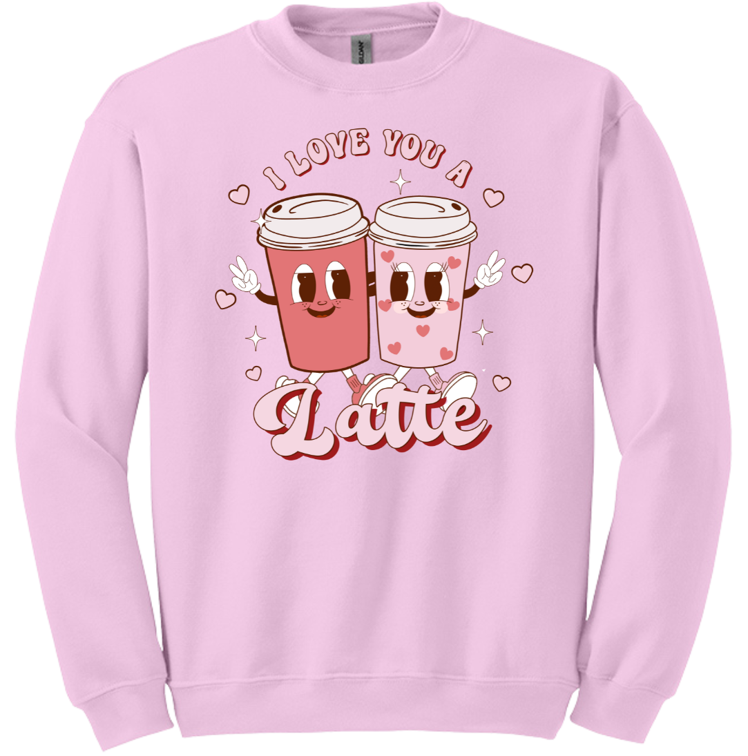 I Love You a Latte Animated Cups Dressing Festive crewneck pink