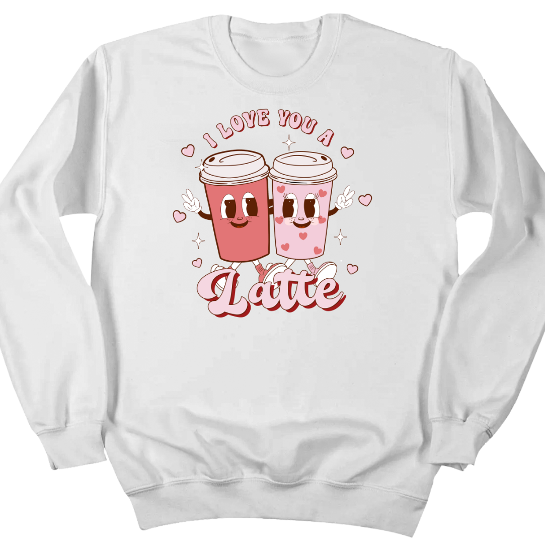 I Love You a Latte Animated Cups Dressing Festive white crew