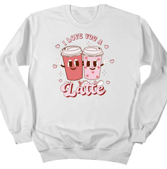 I Love You a Latte Animated Cups Dressing Festive white crew