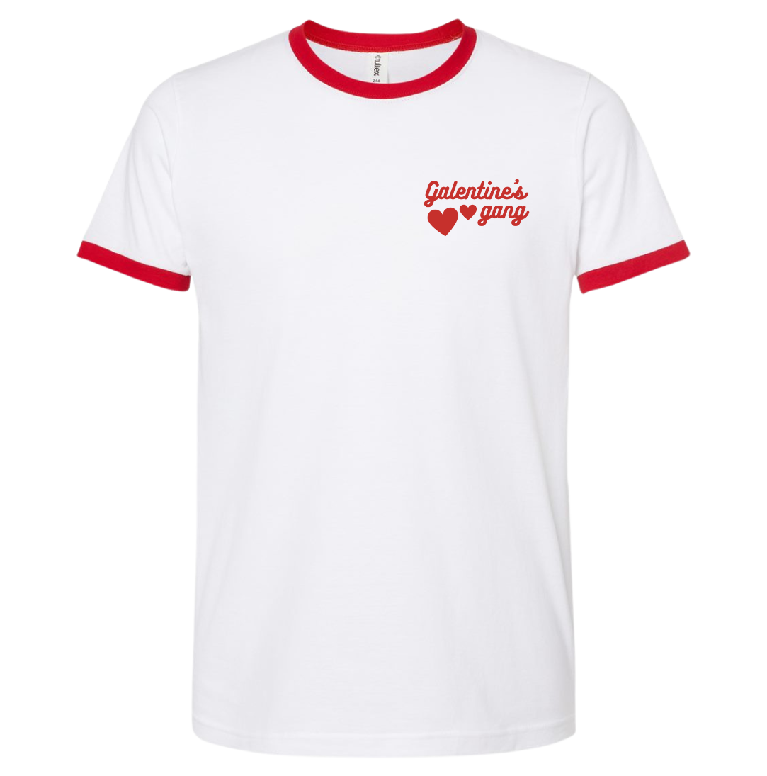 Galentine's Gang Dressing Festive red ringer white tee