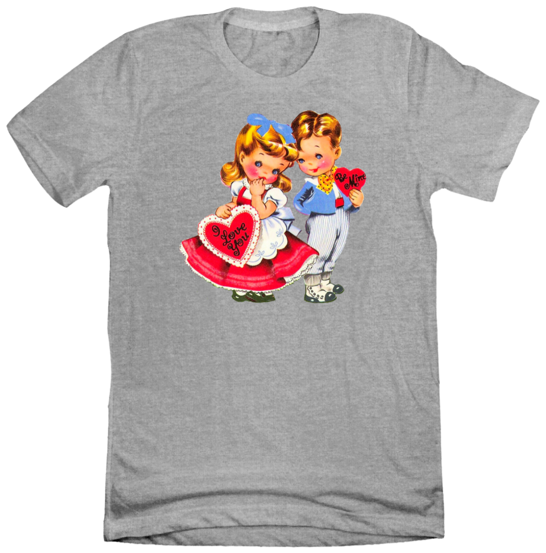 Retro Valentine Boy and Girl Dressing Festive grey tee