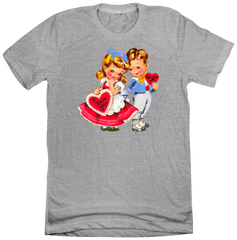 Retro Valentine Boy and Girl Dressing Festive grey tee
