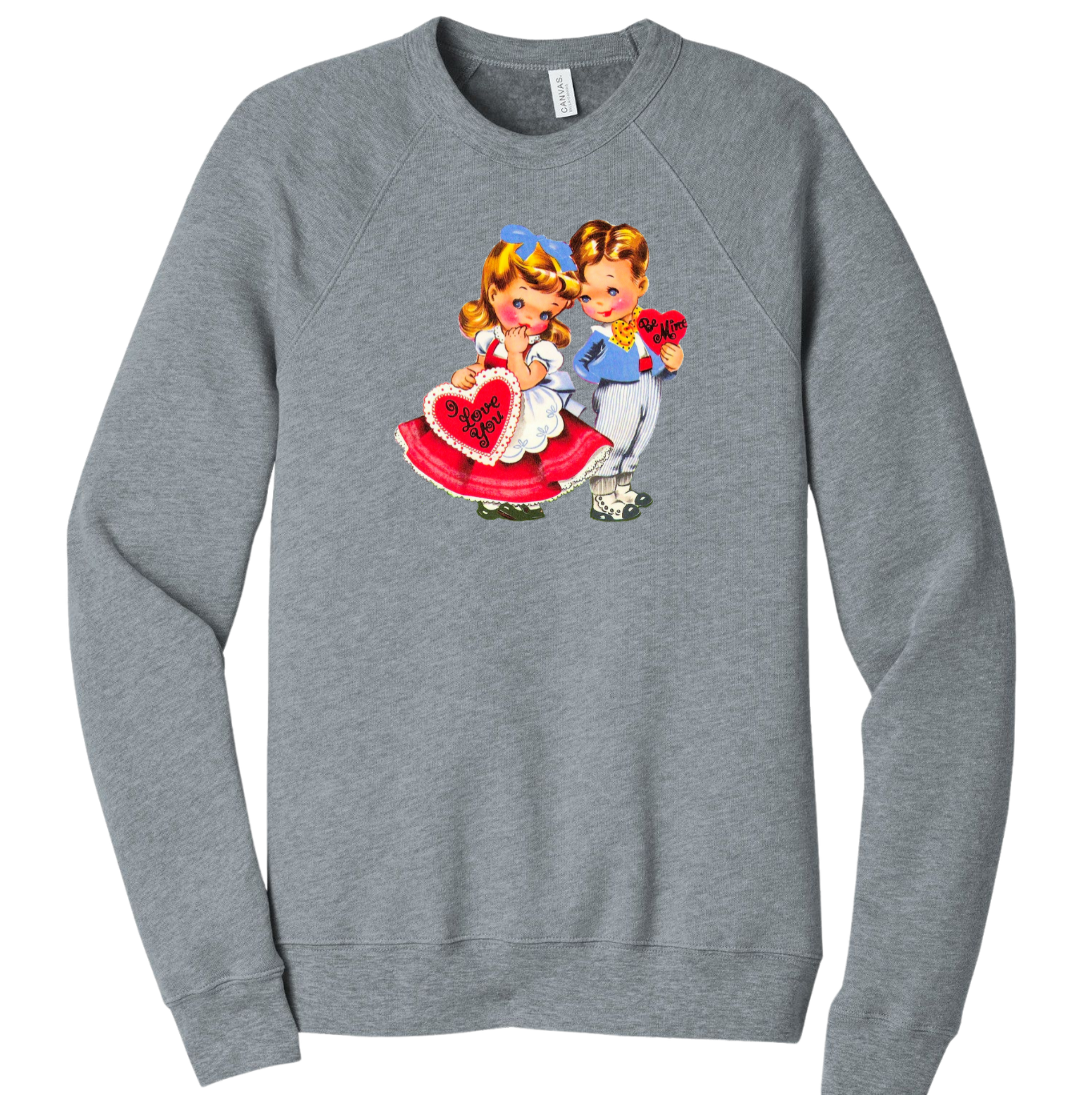 Retro Valentine Boy and Girl Dressing Festive grey crew