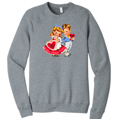 Retro Valentine Boy and Girl Dressing Festive grey crew