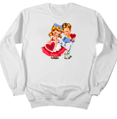 Retro Valentine Boy and Girl Dressing Festive white crew