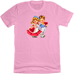 Retro Valentine Boy and Girl Dressing Festive pink tee