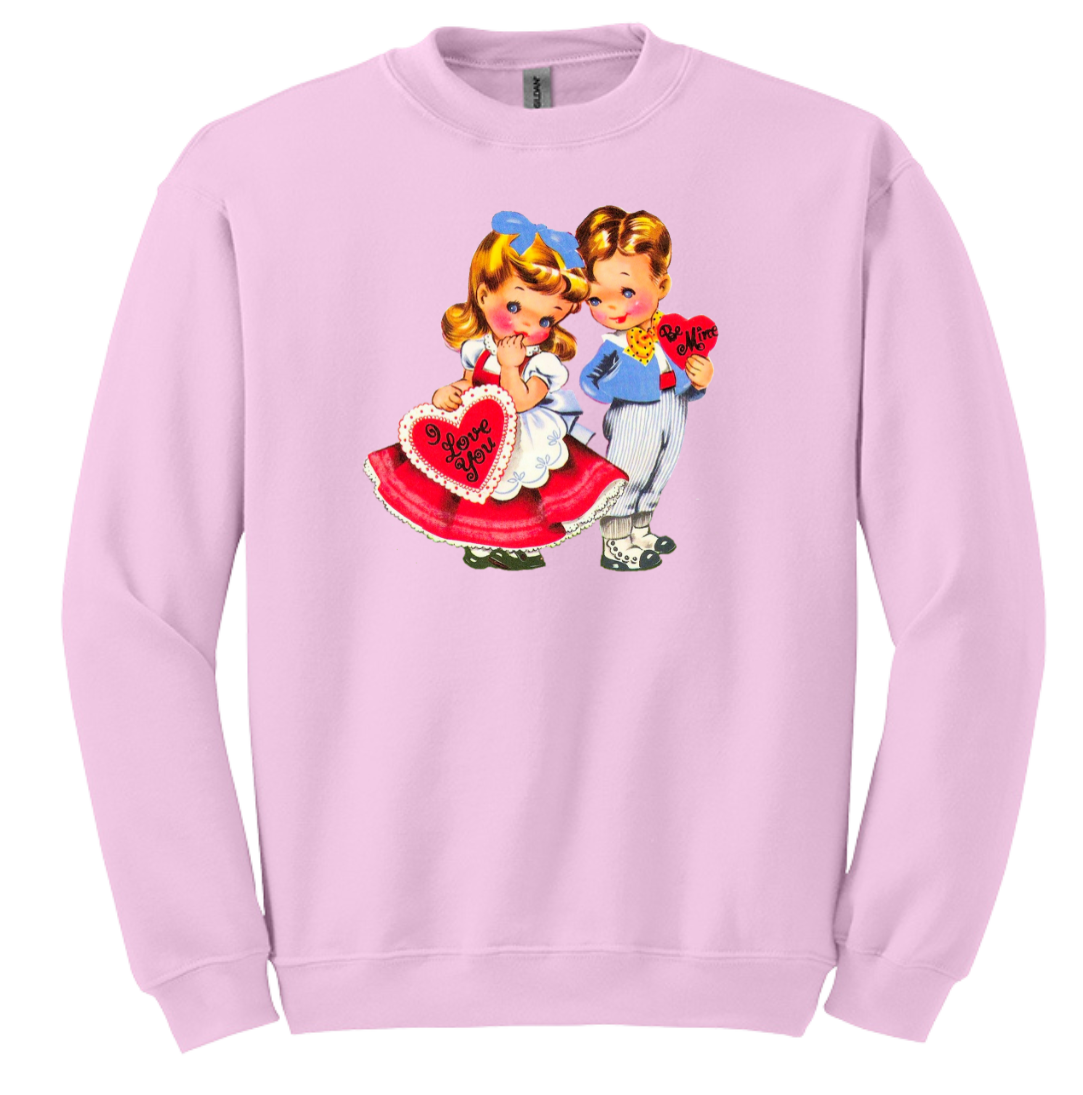 Retro Valentine Boy and Girl Dressing Festive pink crew