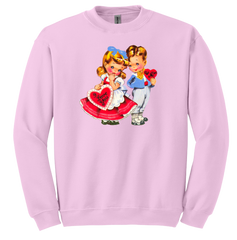 Retro Valentine Boy and Girl Dressing Festive pink crew