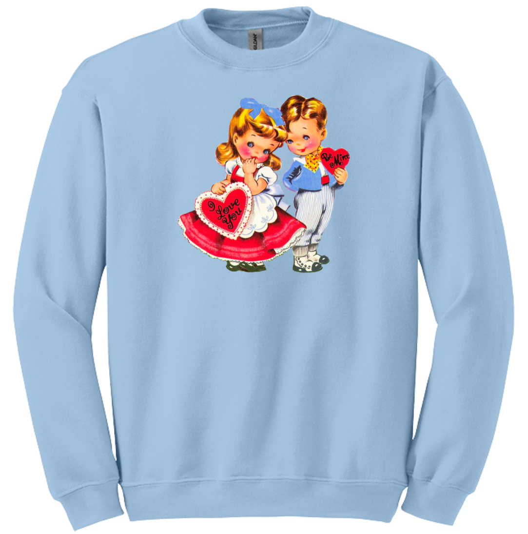 Retro Valentine Boy and Girl Dressing Festive light blue tee