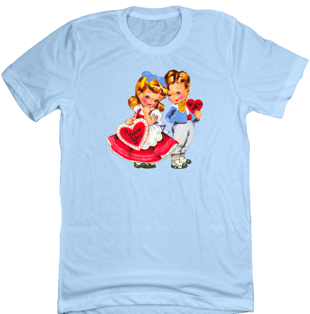 Retro Valentine Boy and Girl Dressing Festive light blue tee