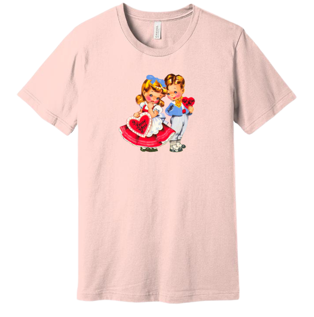 Retro Valentine Boy and Girl Dressing Festive soft pink tee