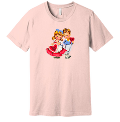 Retro Valentine Boy and Girl Dressing Festive soft pink tee