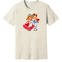 Retro Valentine Boy and Girl Dressing Festive oatmeal tee