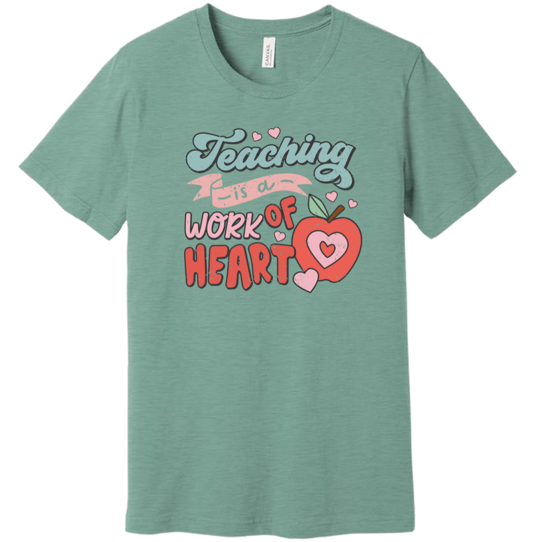 Teaching is a Work of Heart Dressing Festive Heather Dusty Blue tee