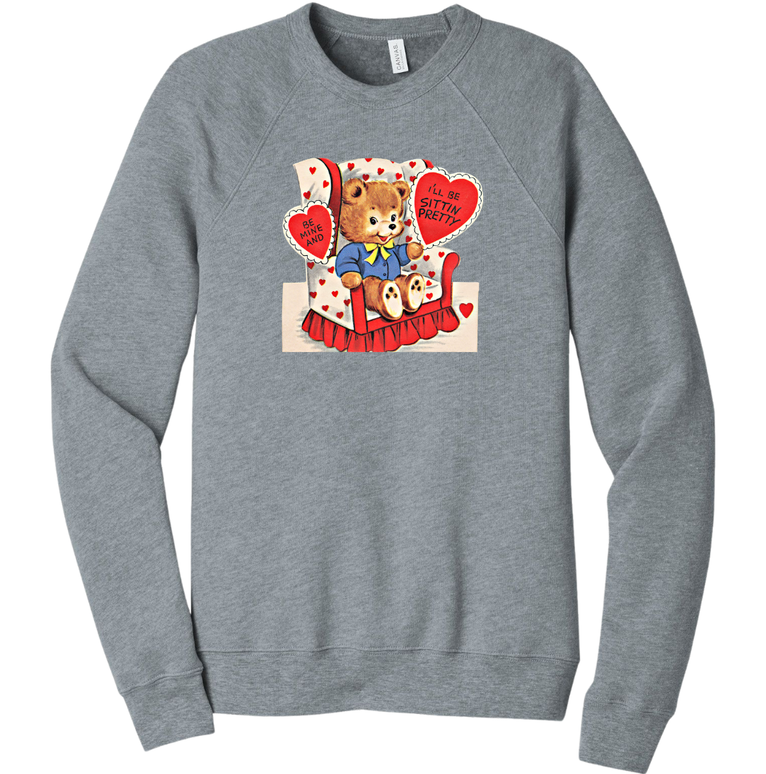 Vintage Valentine's Bear dressing festive grey crew