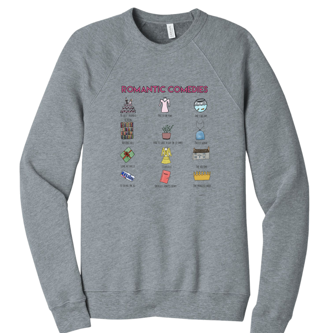 My Favorite Rom Coms Dressing Festive grey crew
