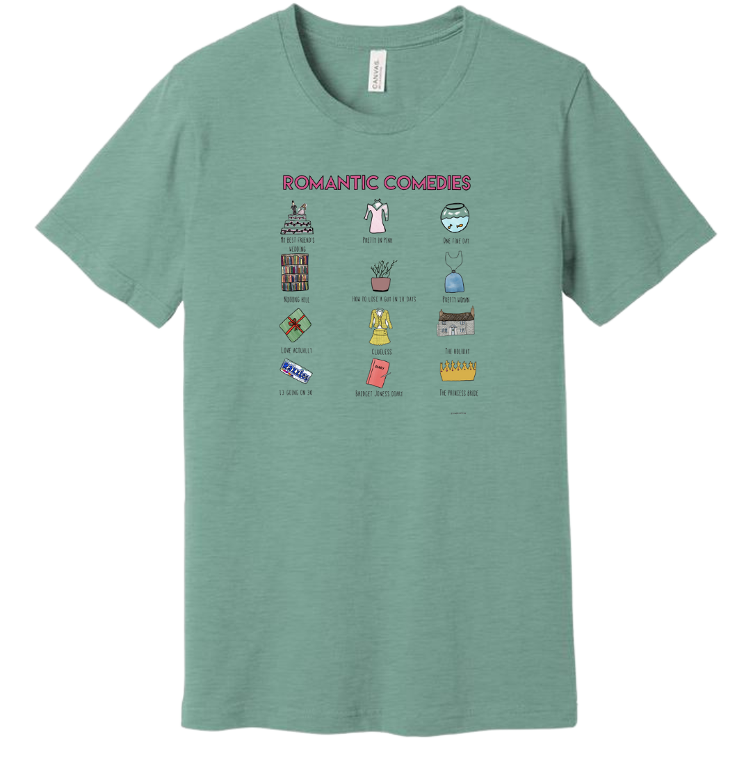 My Favorite Rom Coms Dressing Festive dusty blue tee