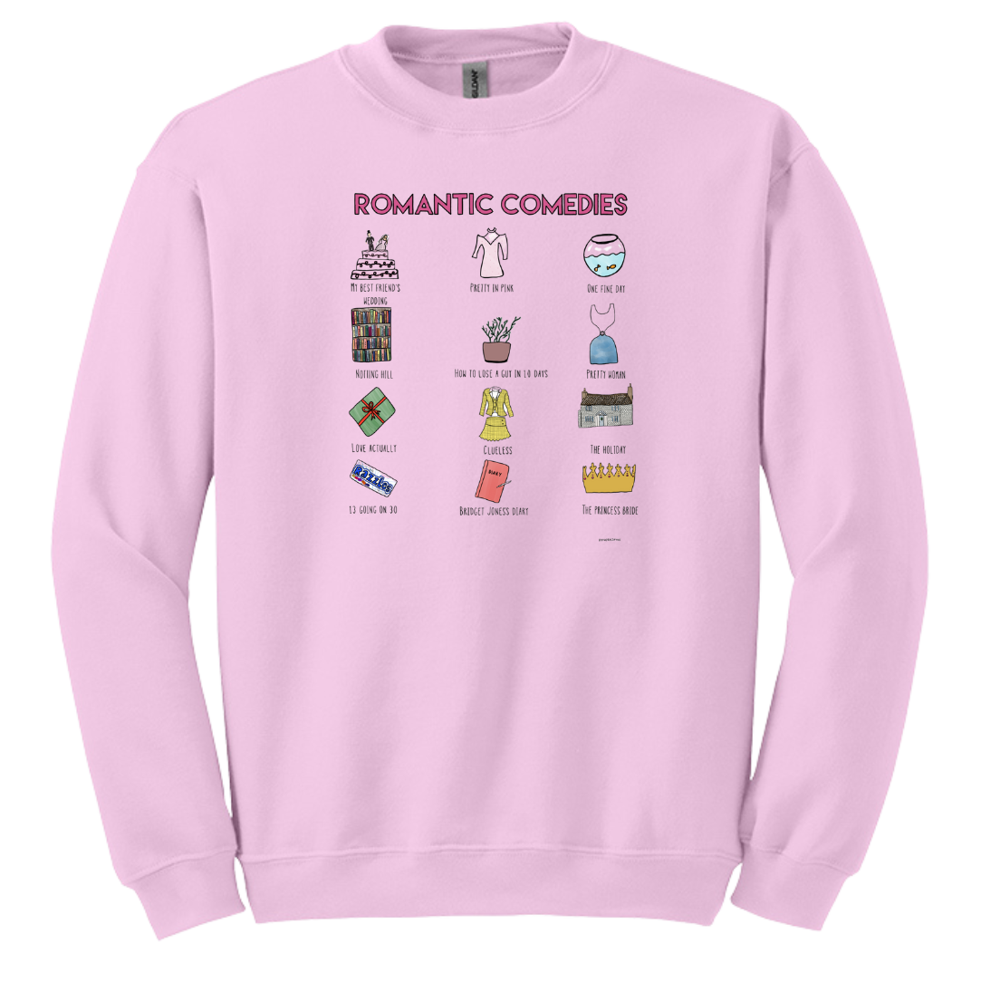 My Favorite Rom Coms Dressing Festive pink crew