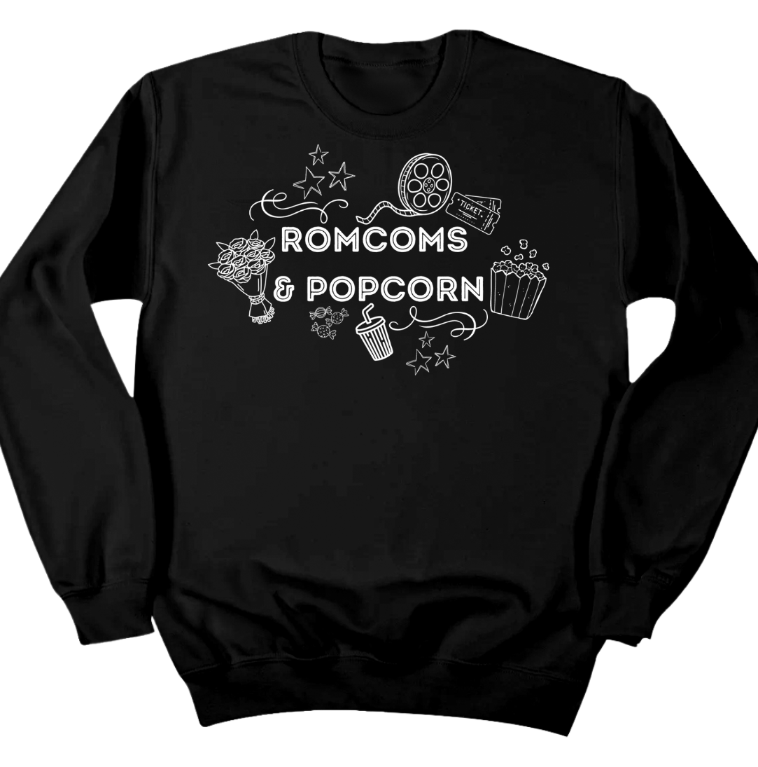 Rom Coms & Popcorn Dressing Festive black crew