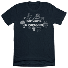 Rom Coms & Popcorn Dressing Festive navy tee