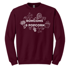 Rom Coms & Popcorn Dressing Festive maroon crew