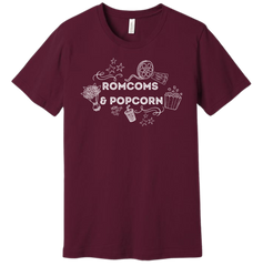 Rom Coms & Popcorn Dressing Festive maroon tee