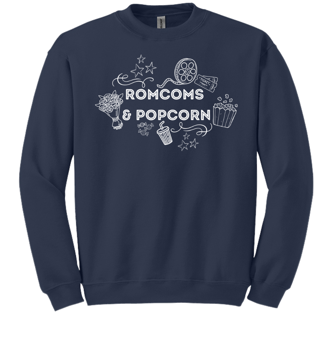Rom Coms & Popcorn Dressing Festive navy crew