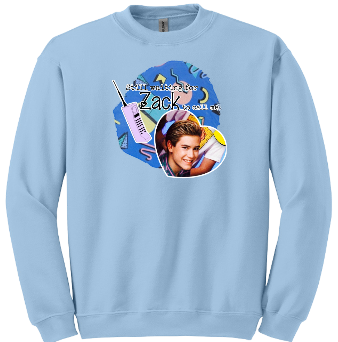 Still Waiting for Zack Morris Dressing Festive light blue tee