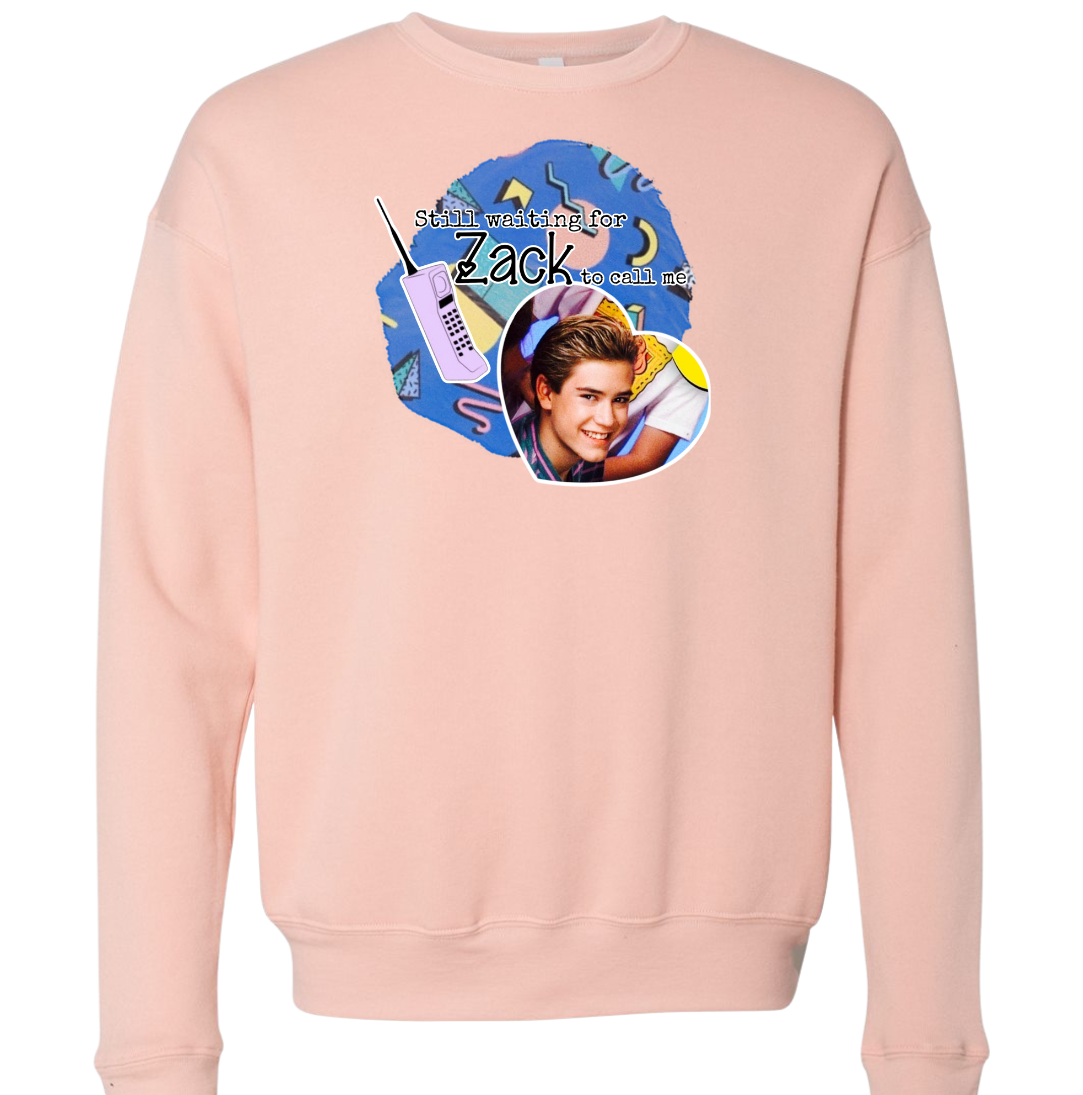 Still Waiting for Zack Morris Dressing Festive pink crew