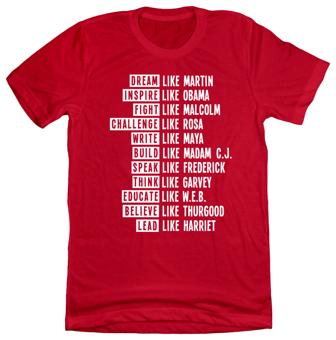 Black History Inspire Lead Fight Challenge Dressing Festive red tee