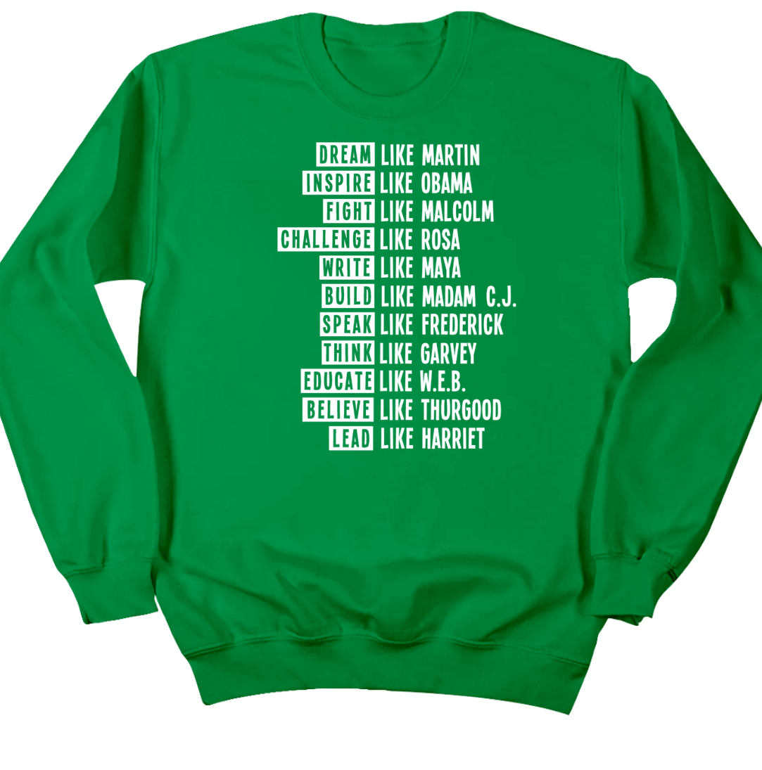 Black History Inspire Lead Fight Challenge Dressing Festive green crew