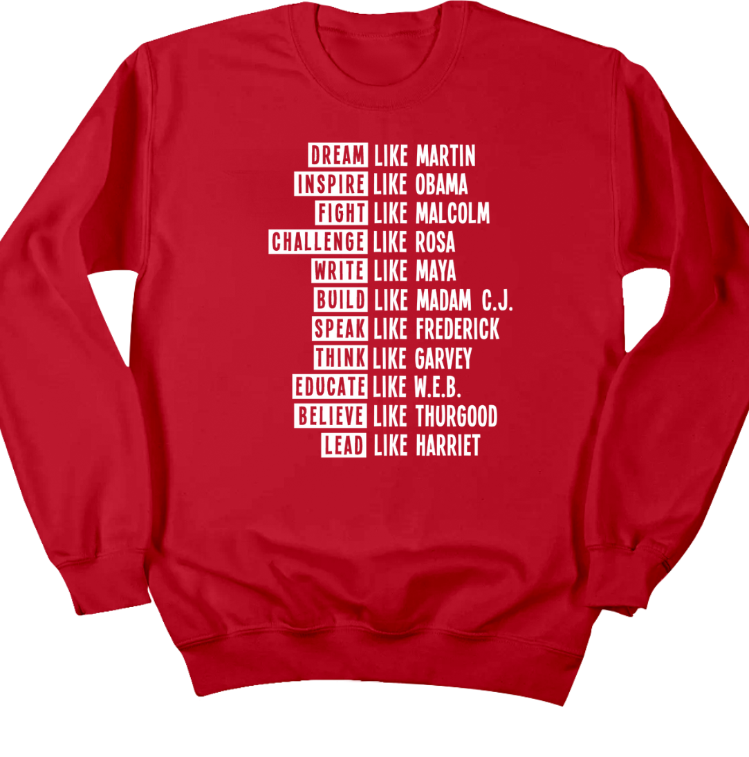 Black History Inspire Lead Fight Challenge Dressing Festive red crew