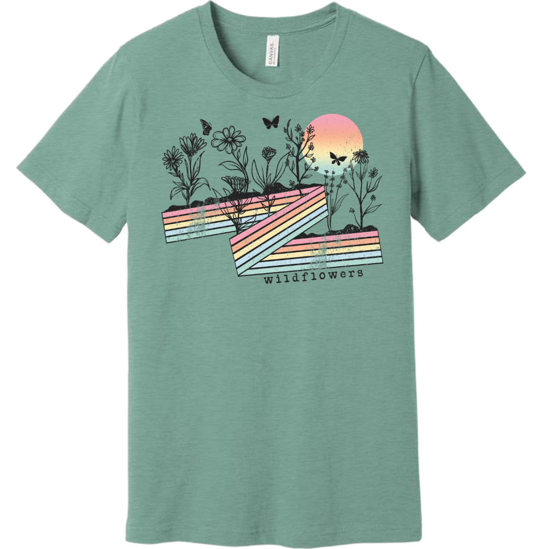 Wildflowers Retro Dressing Festive dusty blue T-shirt