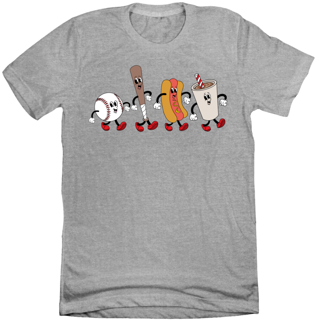 Retro Baseball Snacks Dressing Festive T-shirt grey