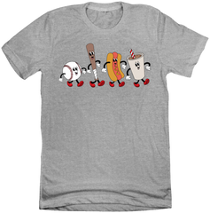 Retro Baseball Snacks Dressing Festive T-shirt grey
