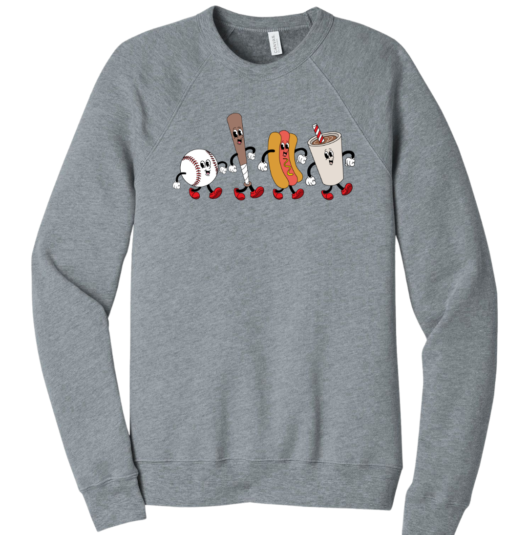 Retro Baseball Snacks Dressing Festive T-shirt grey crew