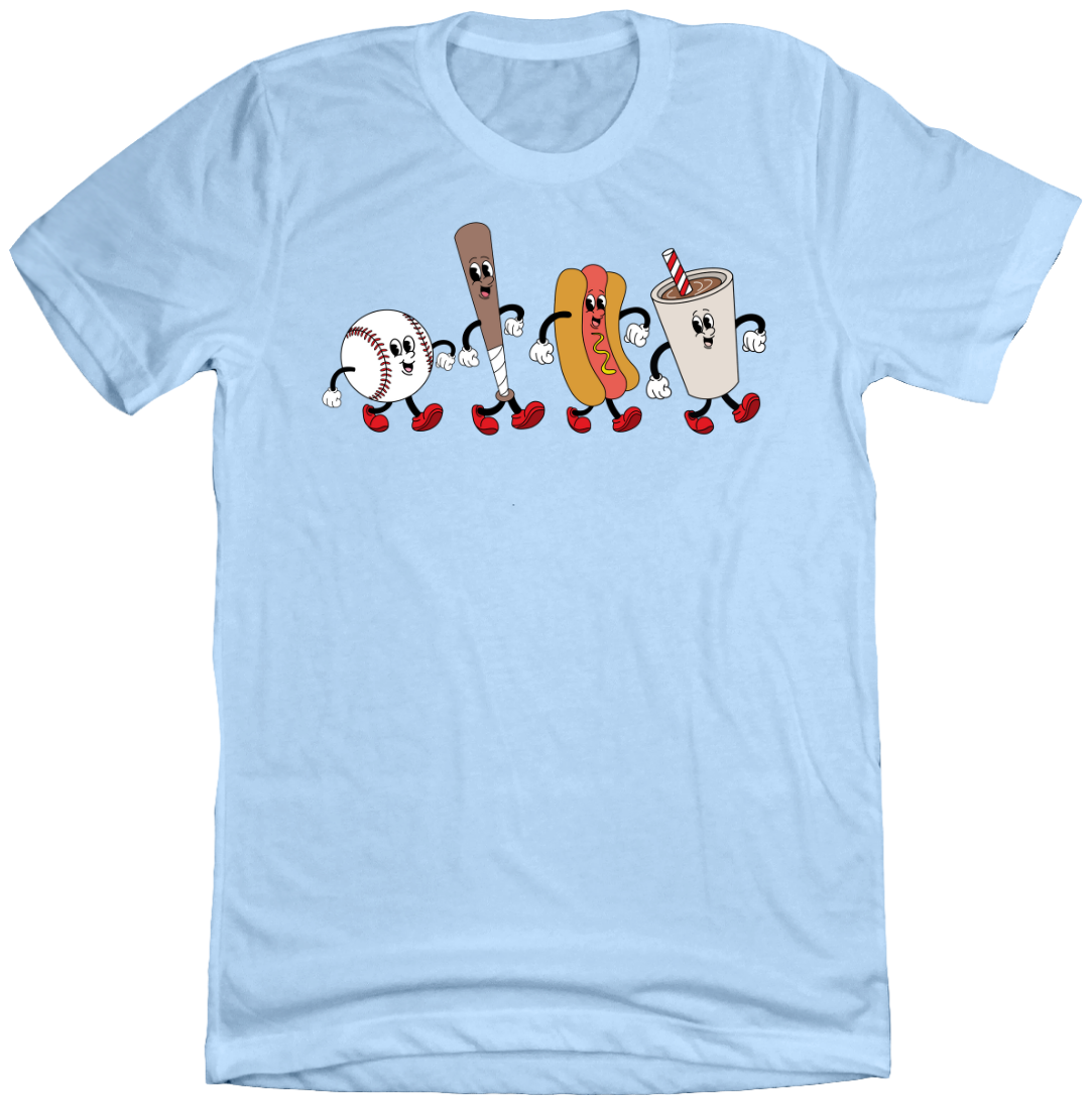 Retro Baseball Snacks Dressing Festive T-shirt light blue T-shirt