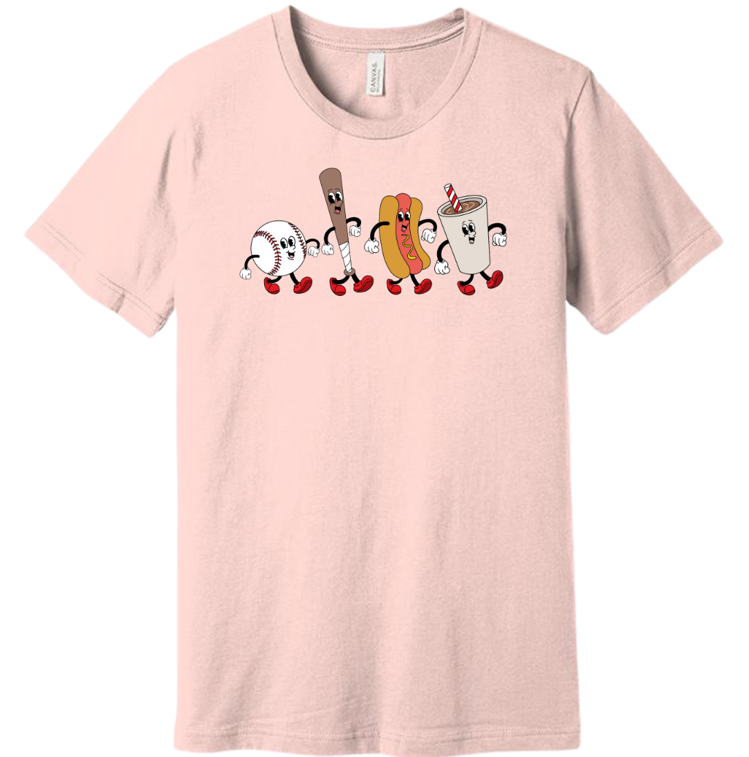 Retro Baseball Snacks Dressing Festive T-shirt soft pink