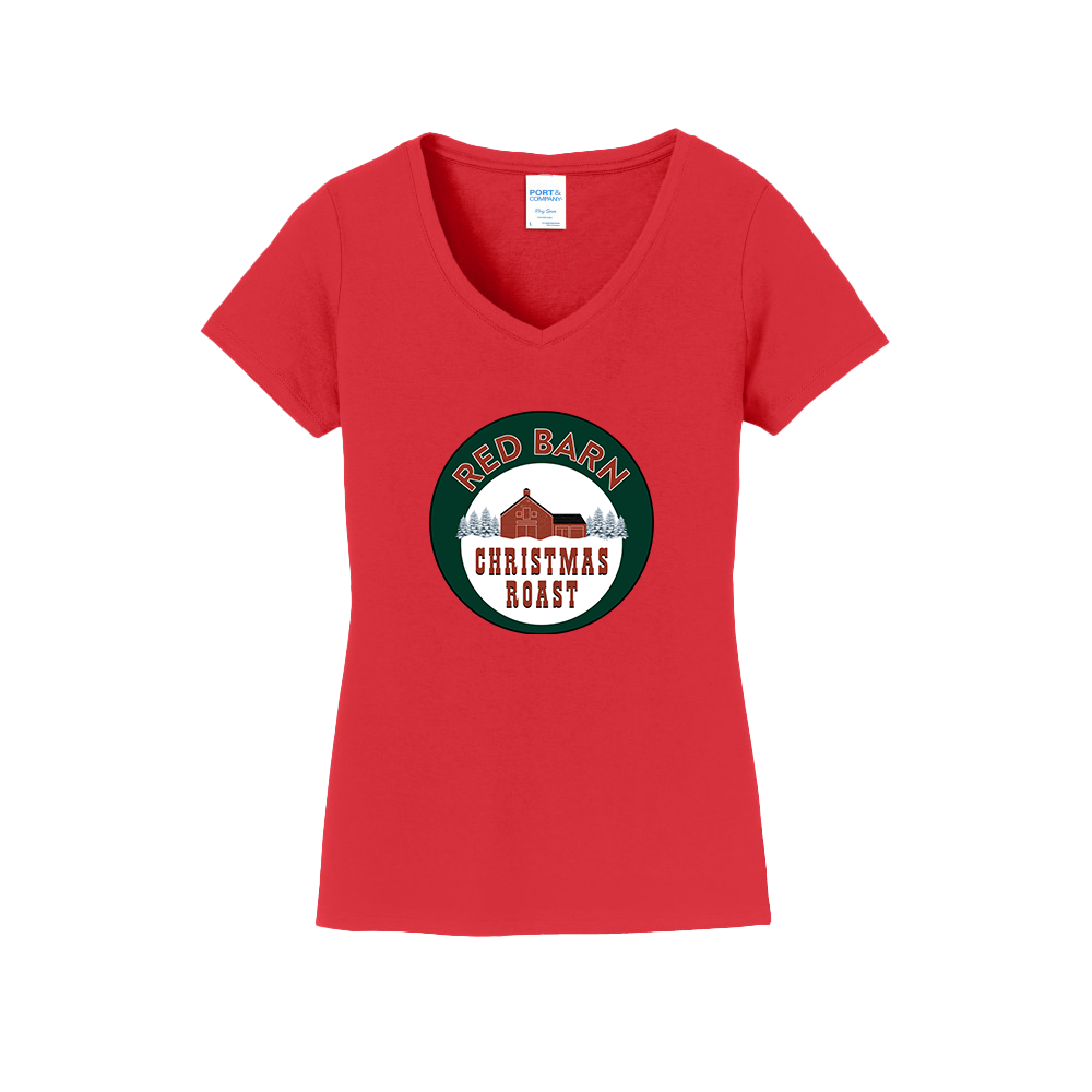 Red Barn Christmas Roast Coffee Dressing Festive Red V-Neck