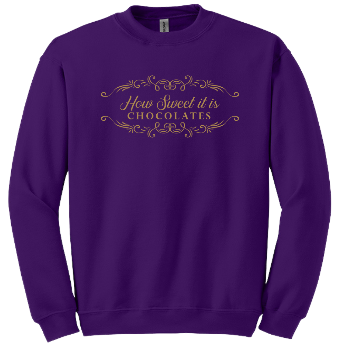 How Sweet it is Chocolate Dressing Festive purple crewneck