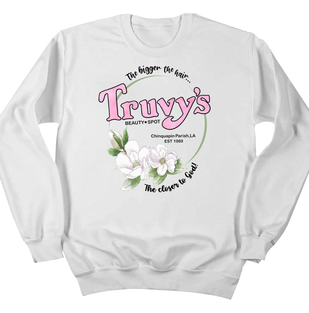Truvy's Beauty Spot Steel Magnolia's Dressing Festive  white crewneck