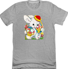 Vintage Easter Bunny with Basket Dressing Festive T-shirt grey