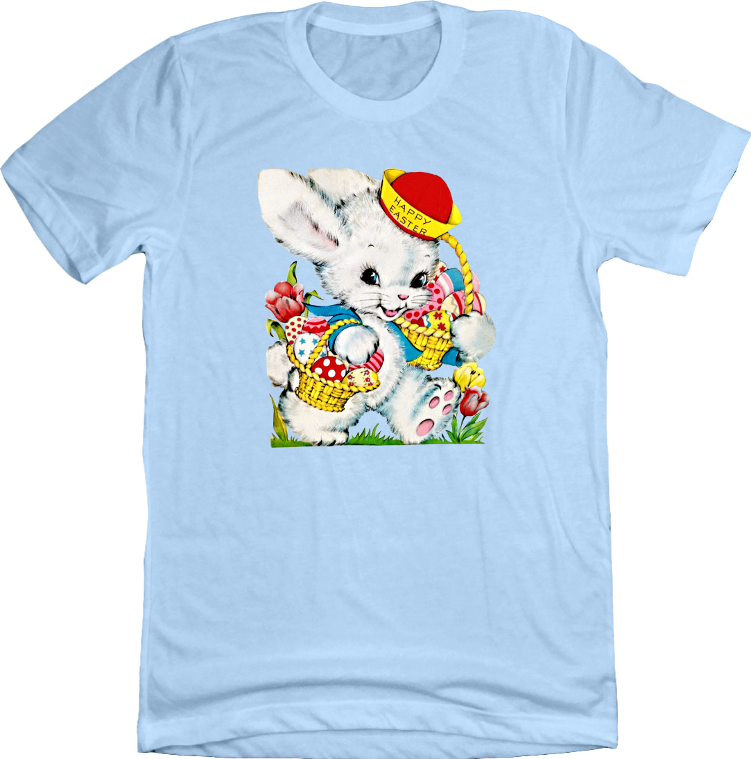 Vintage Easter Bunny with Basket Dressing Festive T-shirt blue