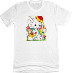 Vintage Easter Bunny with Basket Dressing Festive T-shirt white