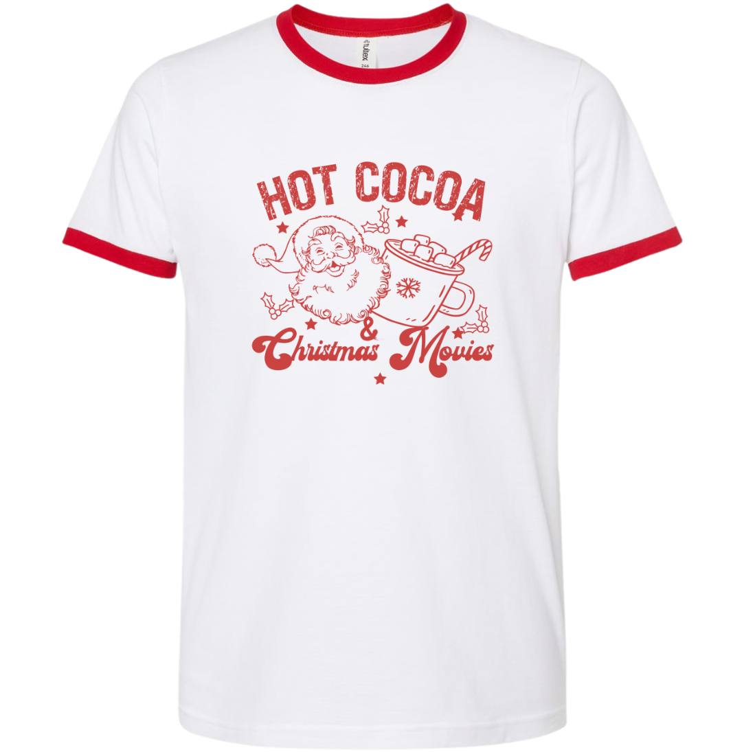 Hot Cocoa and Christmas Movies Dressing Festive ringer tee
