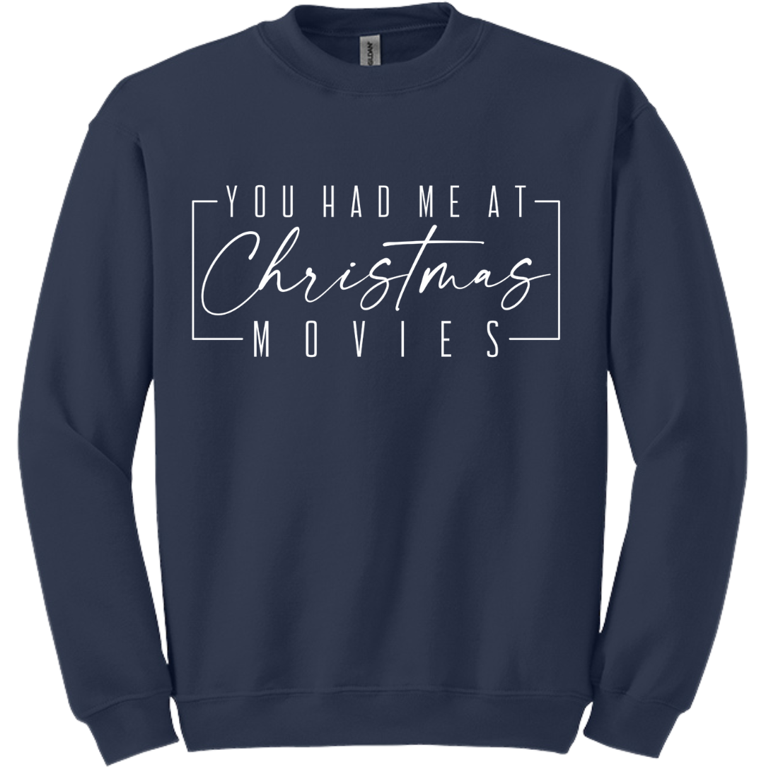You Had Me at Christmas Movies Dressing Festive navy Crewneck
