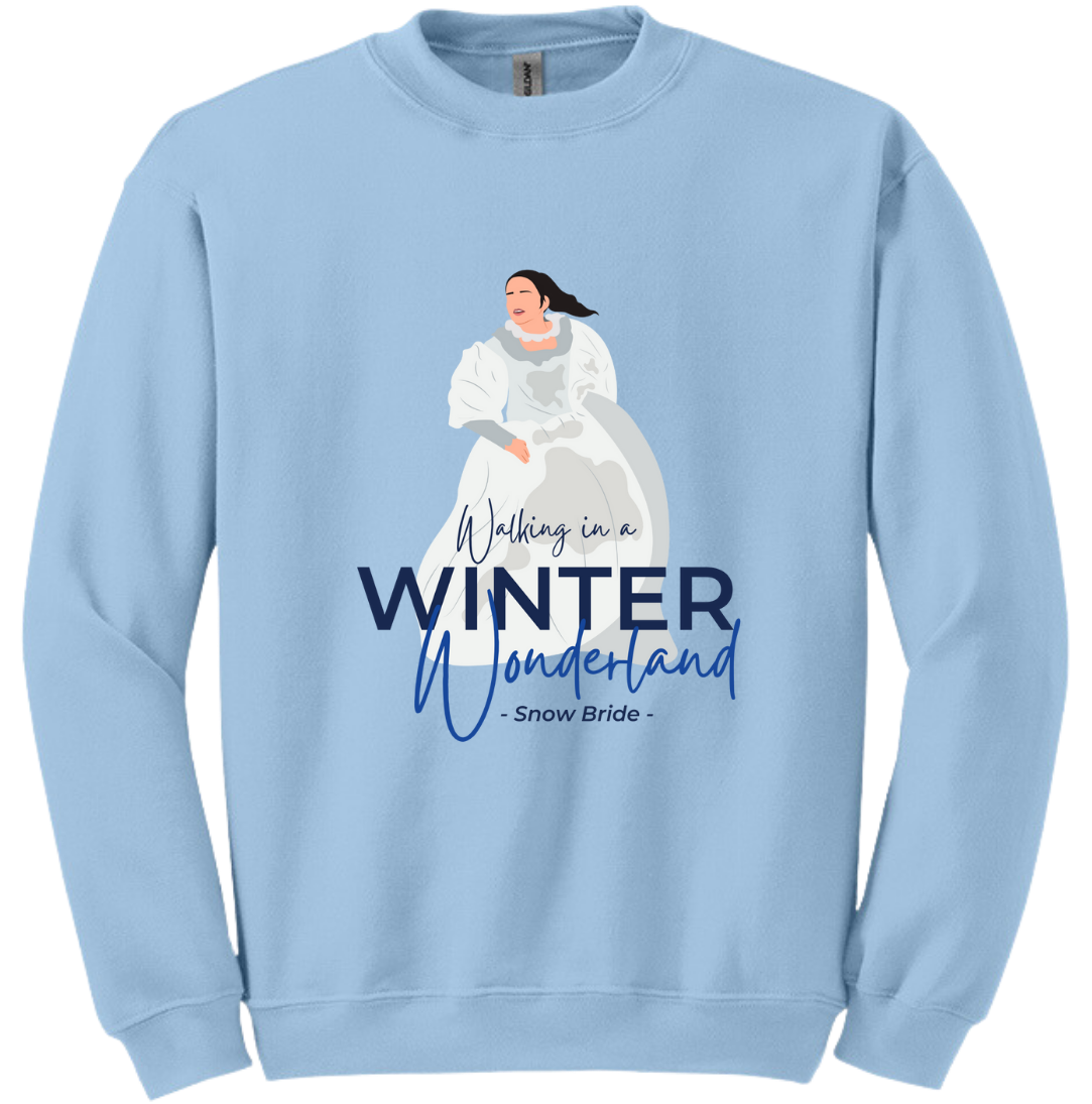 Walking in a Winter Wonderland Snow Bride Dressing Festive light blue crewneck