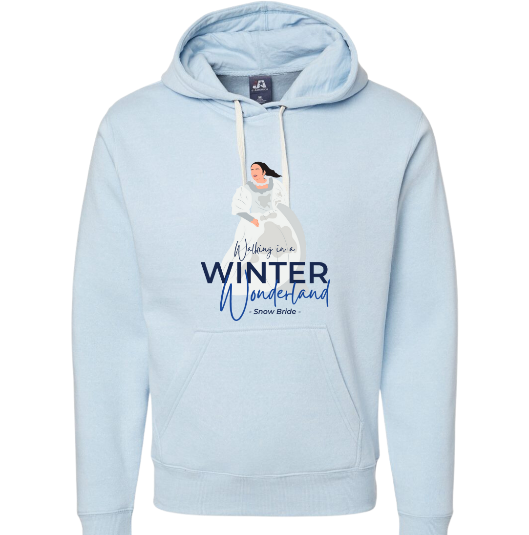 Walking in a Winter Wonderland Snow Bride Dressing Festive light blue hoodie