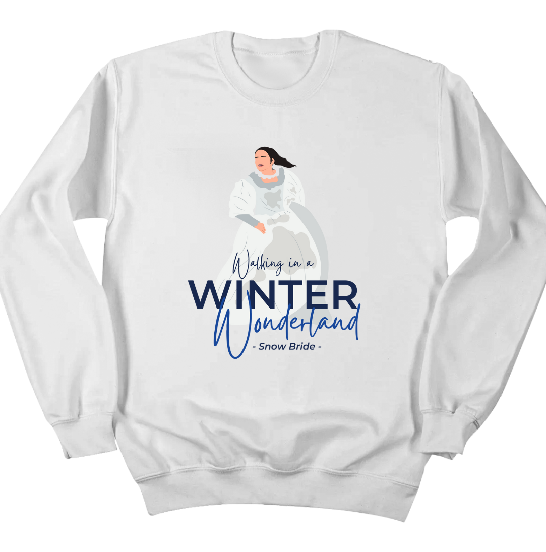 Walking in a Winter Wonderland Snow Bride Dressing Festive white crewneck